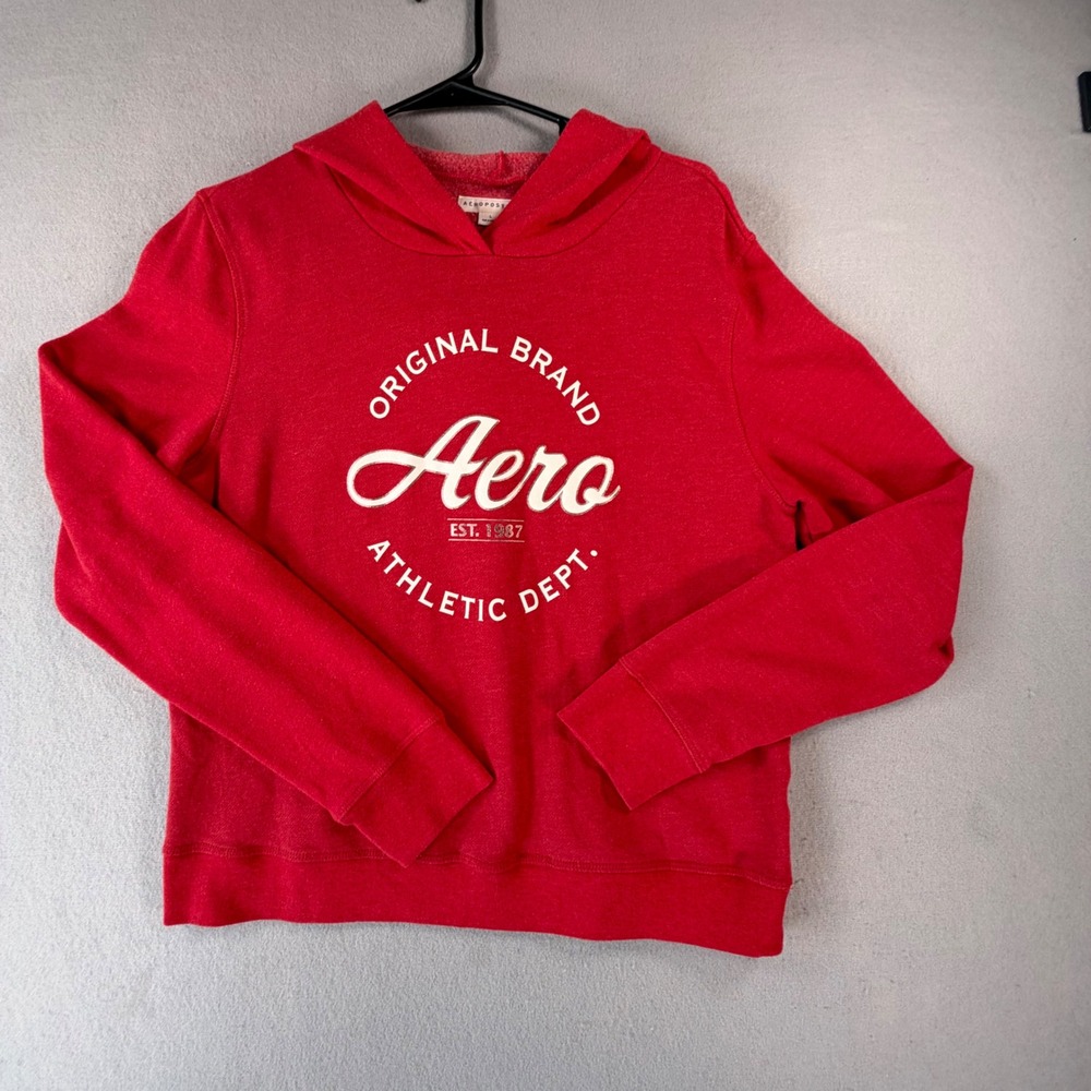 Aeropostale Womens Large Red Aero Athletic Dept Logo Pullover Fleece Hoodie